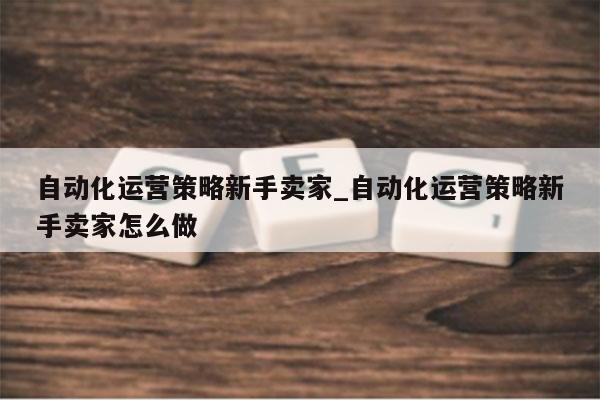 自动化运营策略新手卖家_自动化运营策略新手卖家怎么做