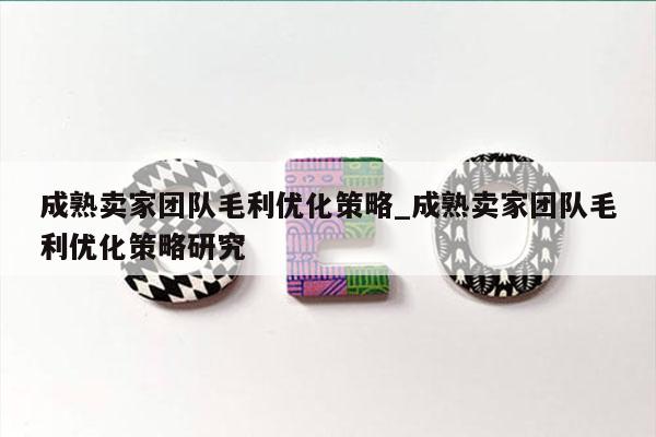 成熟卖家团队毛利优化策略_成熟卖家团队毛利优化策略研究