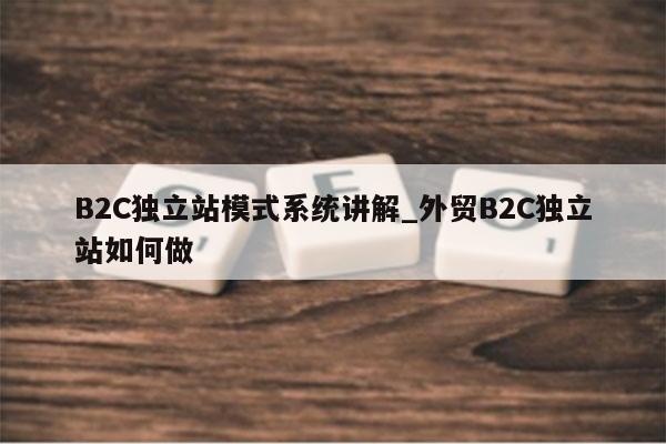 B2C独立站模式系统讲解_外贸B2C独立站如何做